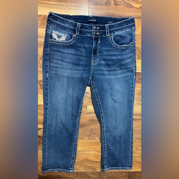Vigoss Women’s Capri Jeans Size 14 Heritage Fit Dark Wash Embroidered Pockets - Picture 1 of 6